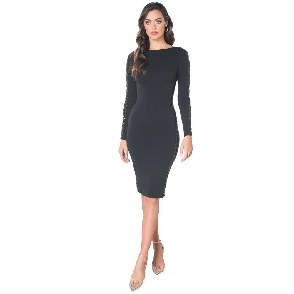 Dress The Population Emery Beaded Trim Dress Black SIZE M $295